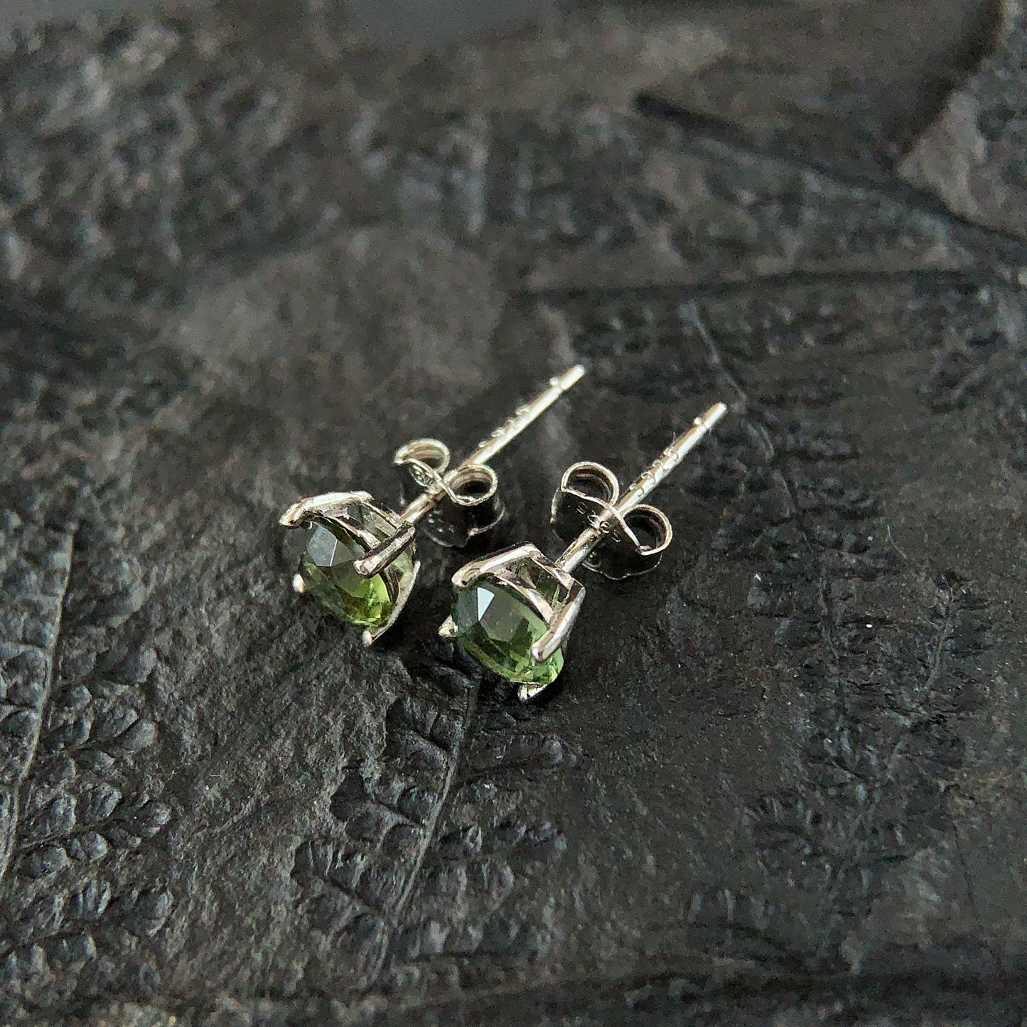 Limited edition CZECH MOLDAVITE Stud Earrings 5 mm Sterling Silver Moldavite jewelry, Certified moldavite earrings, genuine moldavite gemstone earrings