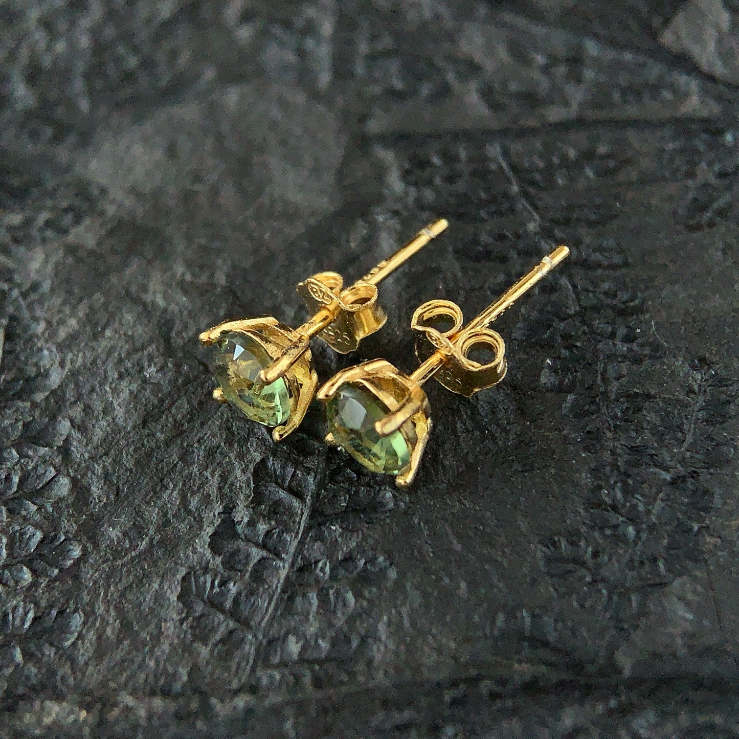Limited edition CZECH MOLDAVITE Stud Earrings 5 mm Sterling Silver Moldavite jewelry, Certified moldavite earrings, genuine moldavite gemstone earrings