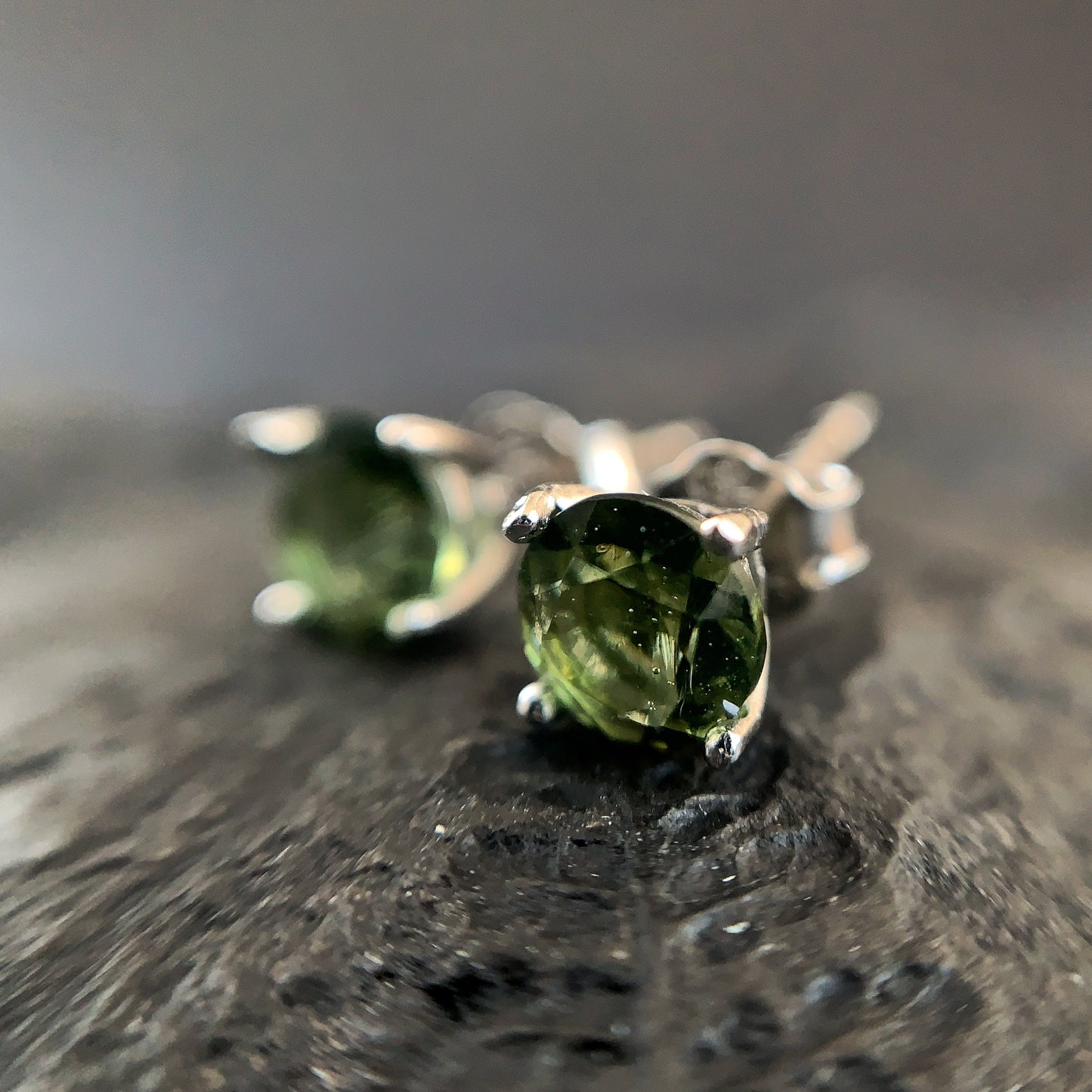 Limited edition CZECH MOLDAVITE Stud Earrings 5 mm Sterling Silver Moldavite jewelry, Certified moldavite earrings, genuine moldavite gemstone earrings