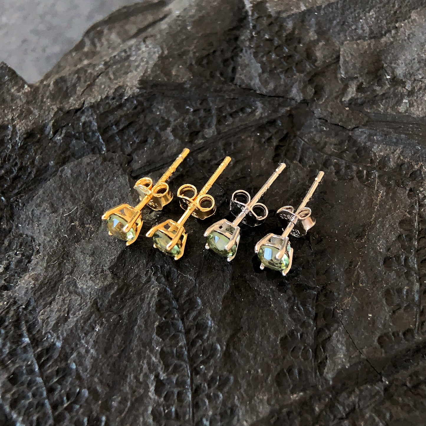 Limited edition CZECH MOLDAVITE Stud Earrings 4 mm Sterling Silver Moldavite jewelry, Certified moldavite earrings, genuine moldavite gemstone earrings