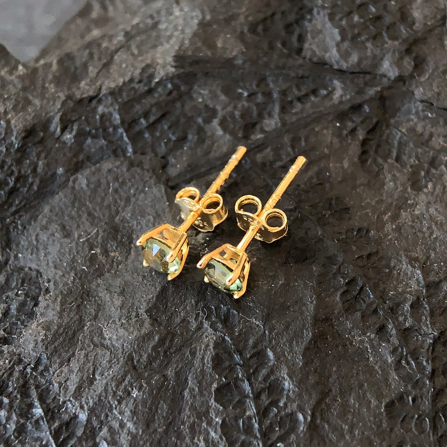 Limited edition CZECH MOLDAVITE Stud Earrings 4 mm Sterling Silver Moldavite jewelry, Certified moldavite earrings, genuine moldavite gemstone earrings