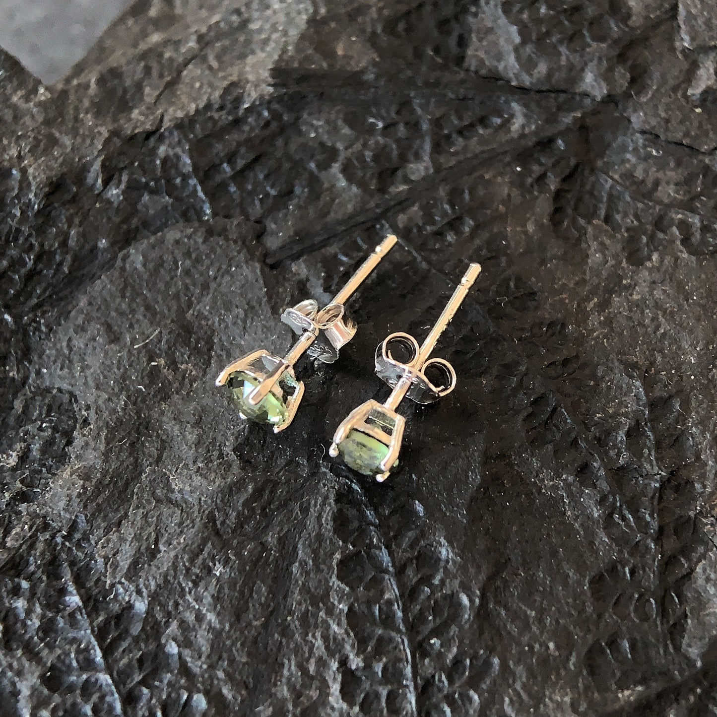 Limited edition CZECH MOLDAVITE Stud Earrings 4 mm Sterling Silver Moldavite jewelry, Certified moldavite earrings, genuine moldavite gemstone earrings
