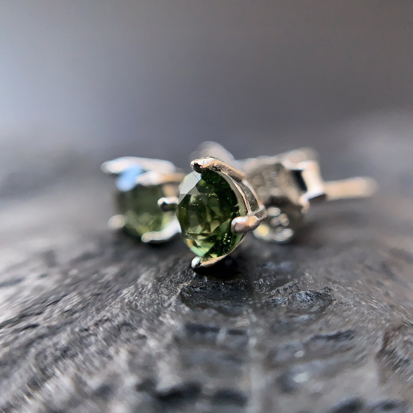 Limited edition CZECH MOLDAVITE Stud Earrings 4 mm Sterling Silver Moldavite jewelry, Certified moldavite earrings, genuine moldavite gemstone earrings