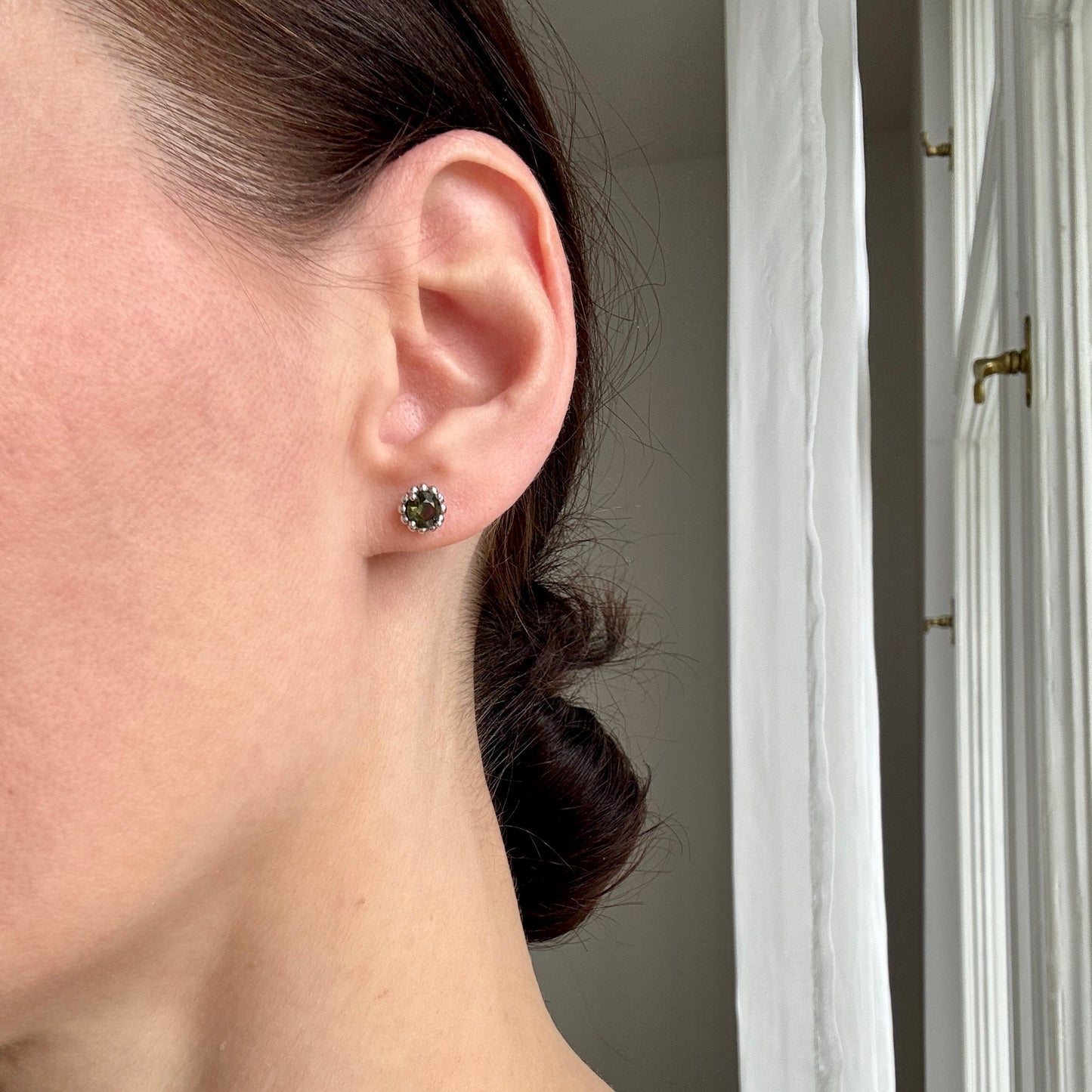 CZECH MOLDAVITE Earrings 5mm Gold Plated Silver jewelry real Moldavite Stud Earrings, genuine moldavite earrings Moldavite jewelry earrings