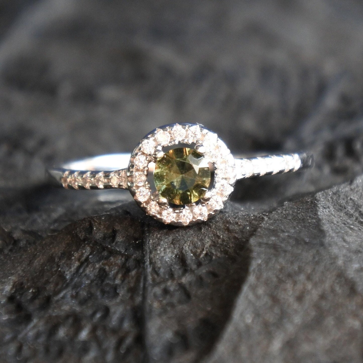 CZECH MOLDAVITE ring 4mm stone, Sterling Silver Moldavite Jewelry with Certification, Real Moldavite Ring Authentic Moldavite Jewellery gift