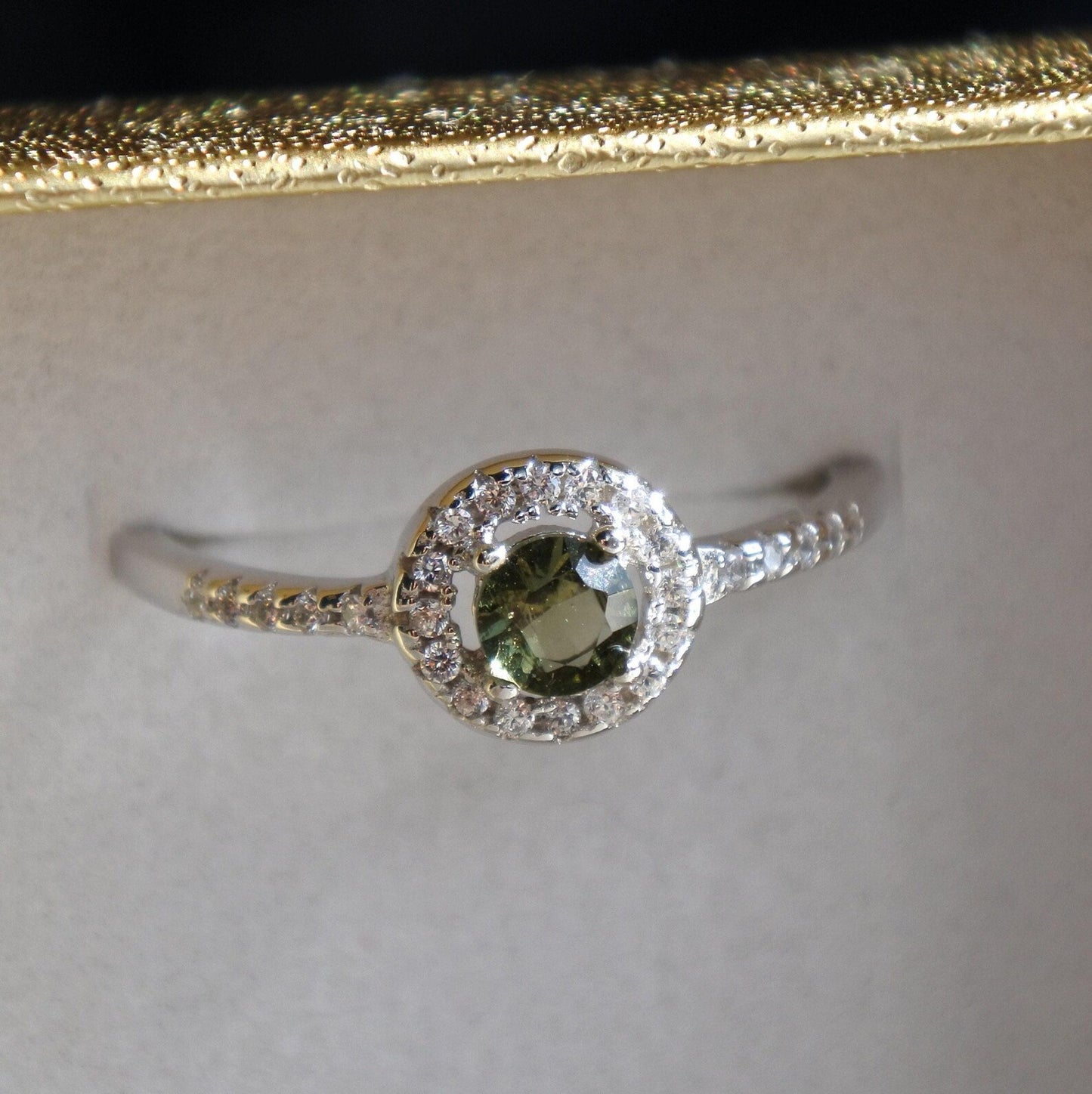 CZECH MOLDAVITE ring 4mm stone, Sterling Silver Moldavite Jewelry with Certification, Real Moldavite Ring Authentic Moldavite Jewellery gift