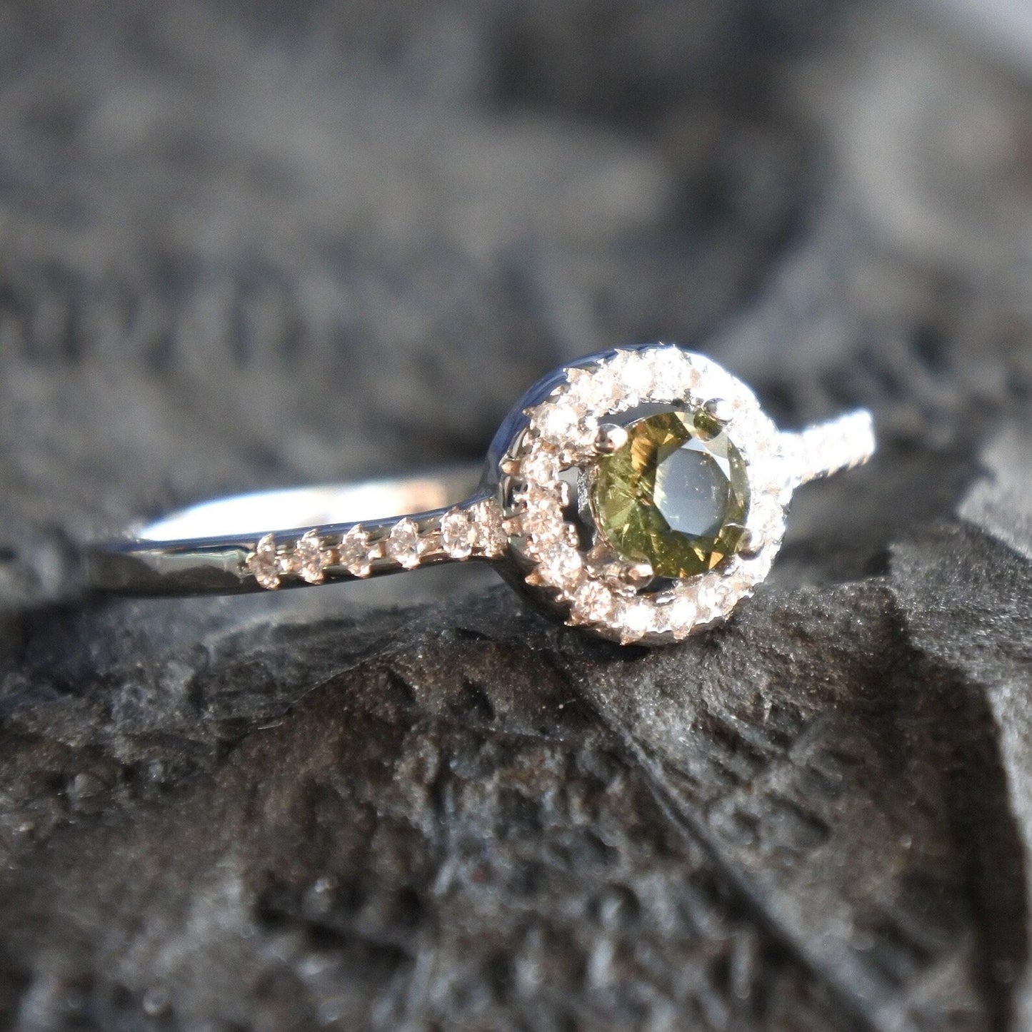 CZECH MOLDAVITE ring 4mm stone, Sterling Silver Moldavite Jewelry with Certification, Real Moldavite Ring Authentic Moldavite Jewellery gift
