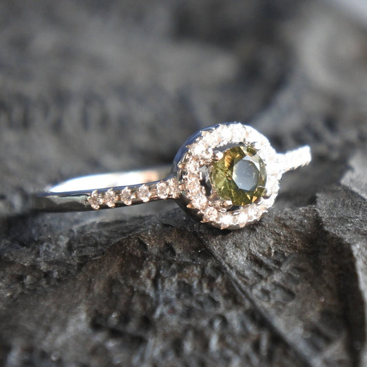 CZECH MOLDAVITE ring 4mm stone, Sterling Silver Moldavite Jewelry with Certification, Real Moldavite Ring Authentic Moldavite Jewellery gift