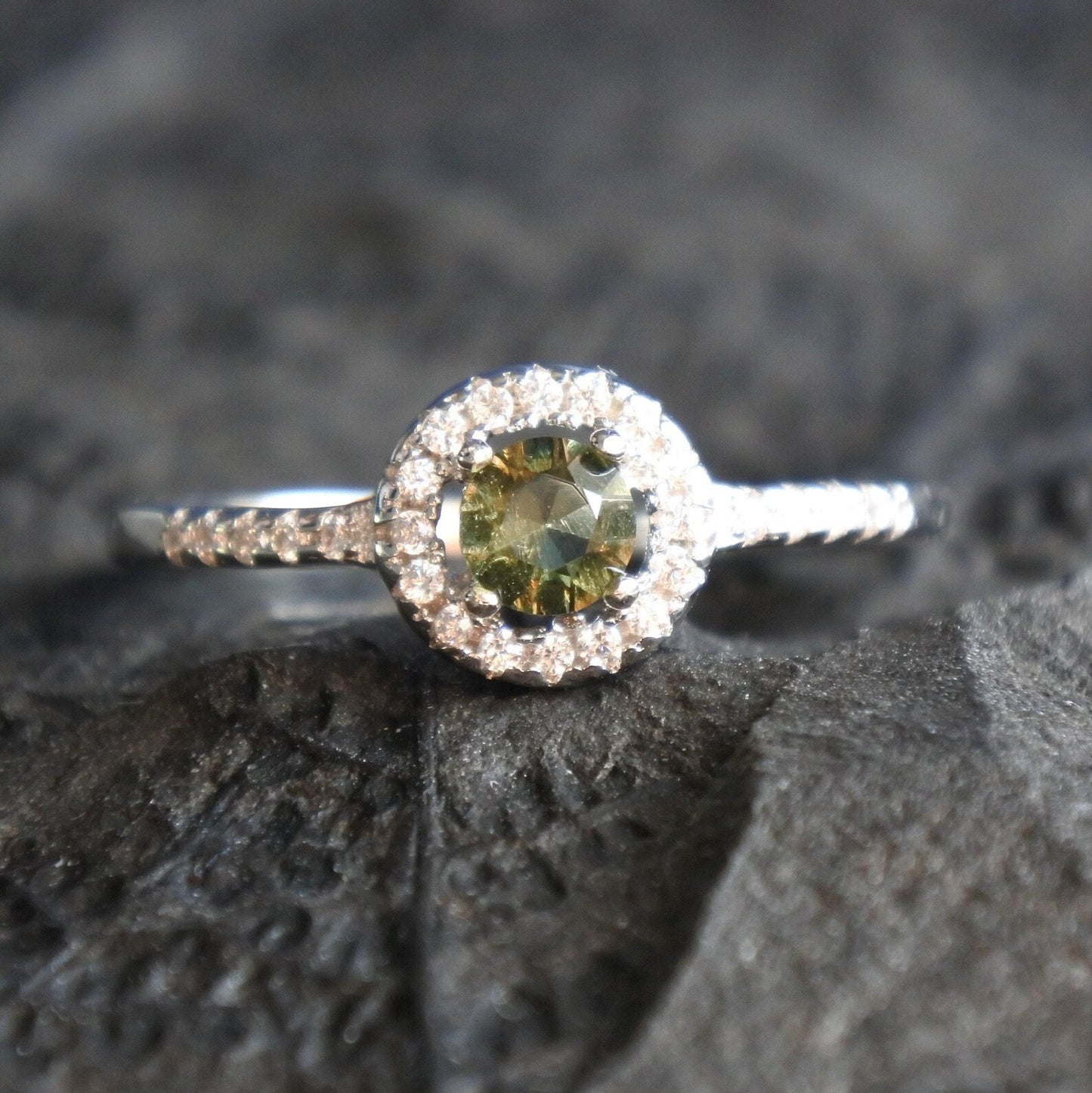 CZECH MOLDAVITE ring 4mm stone, Sterling Silver Moldavite Jewelry with Certification, Real Moldavite Ring Authentic Moldavite Jewellery gift