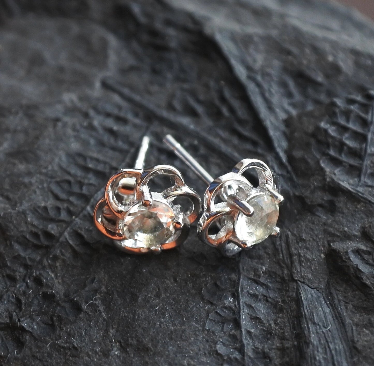 4 mm Libyan Desert Glass Stud Earrings Sterling Silver jewelry tektite Libyan Glass, genuine Impact Glass gemstone earrings gift