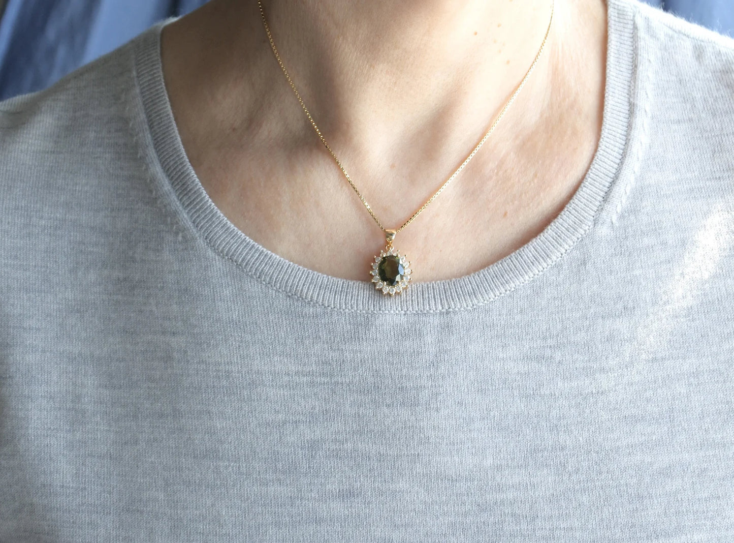 8х10 mm stone CZECH MOLDAVITE Pendant Silver Genuine Moldavite jewelry- Authentic moldavite necklace real moldavite crystal necklace gift