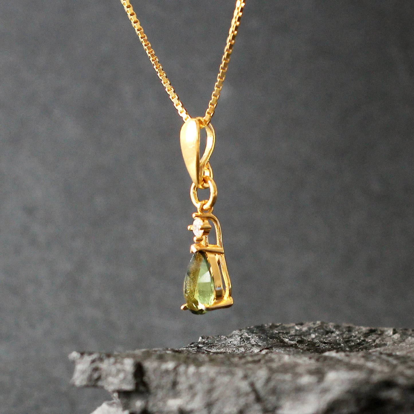 6.5х8.5 mm stone CZECH MOLDAVITE Pendant Silver Gold Plated Moldavite jewelry- Authentic moldavite necklace real moldavite crystal necklace gift