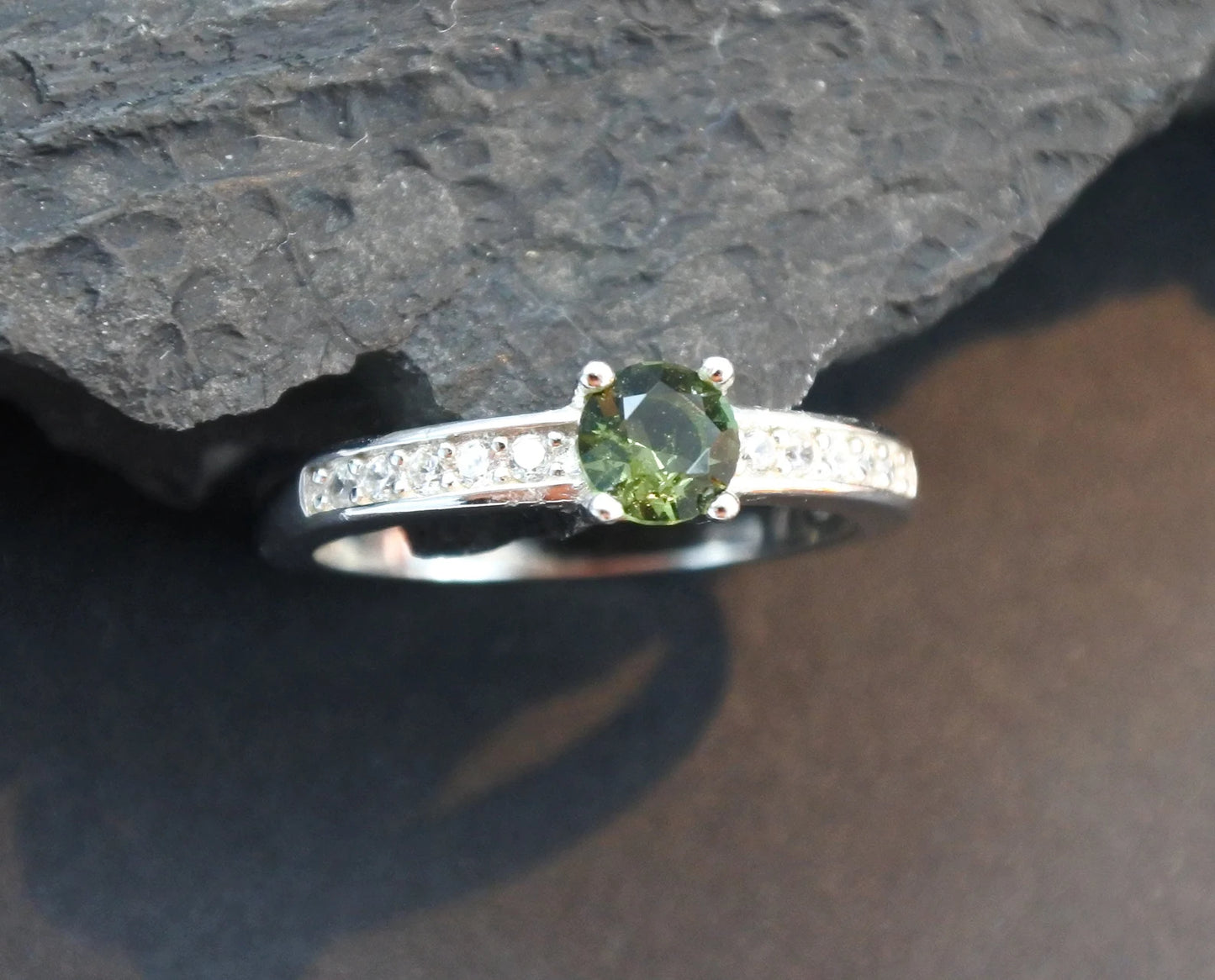CZECH MOLDAVITE ring 5mm stone, Sterling Silver Moldavite jewelry with certification, real moldavite ring authentic moldavite jewellery
