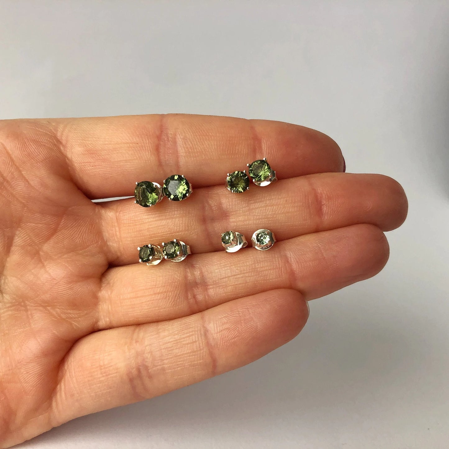 CZECH MOLDAVITE Stud Earrings 3 - 6 mm Sterling Silver Moldavite jewelry, genuine moldavite gemstone earrings Certified moldavite earrings