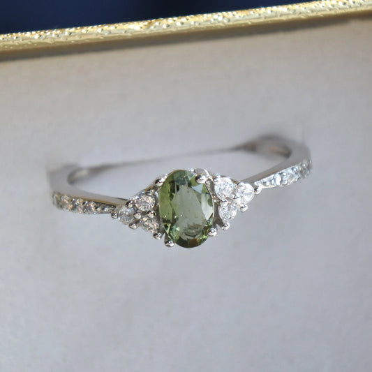Silver Moldavite Ring 4x6 mm stone, Authentic Moldavite jewelry- Genuine Moldavite gemstone ring, Faceted moldavite ring real moldavite gift