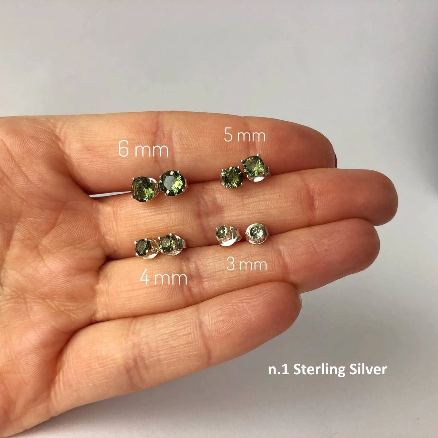 CZECH MOLDAVITE Stud Earrings 3 - 6 mm Sterling Silver Moldavite jewelry, genuine moldavite gemstone earrings Certified moldavite earrings