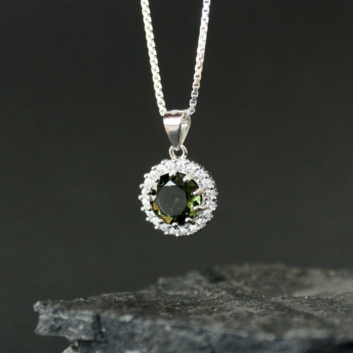 8mm stone Silver MOLDAVITE Pendant, Authentic Moldavite jewelry- Czech Genuine Moldavite necklace Real moldavite necklace moldavite crystal