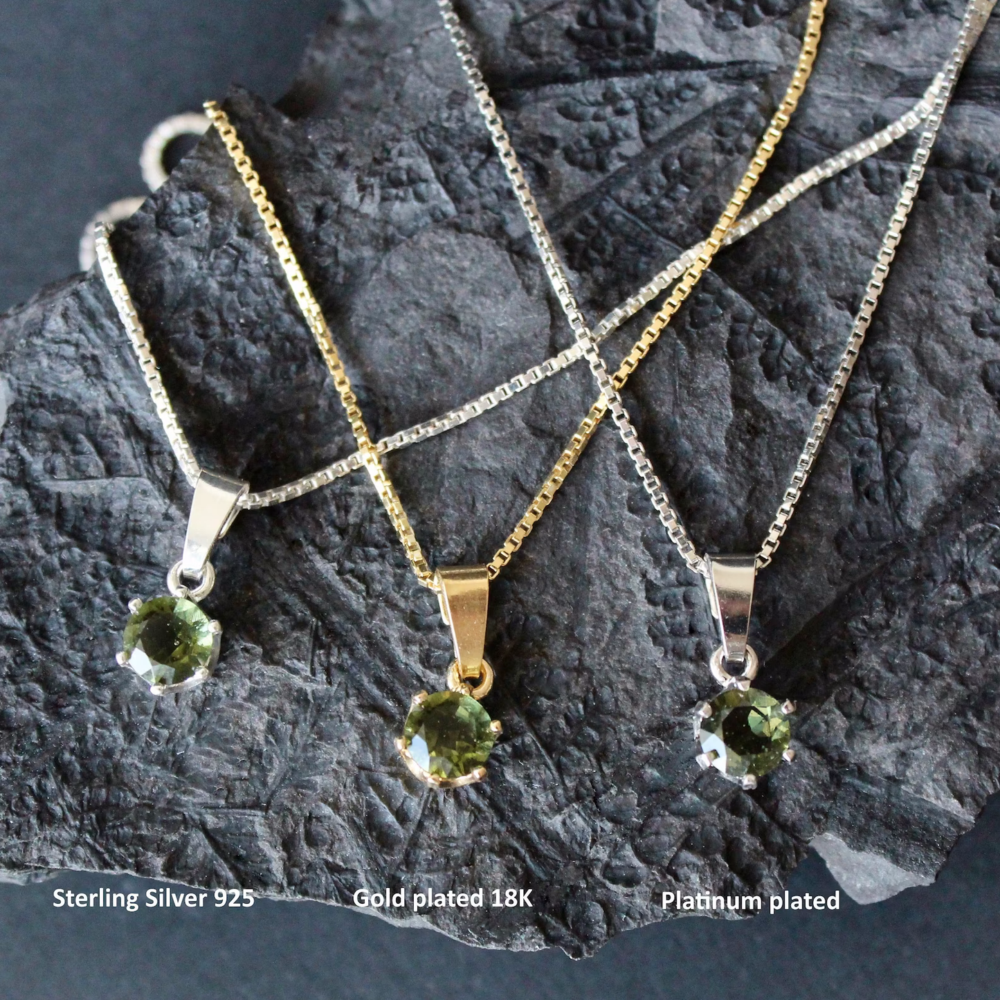 6mm stone real MOLDAVITE Pendant Sterling Silver Moldavite jewelry- CZECH moldavite necklace Genuine moldavite necklaces Authentic moldavite