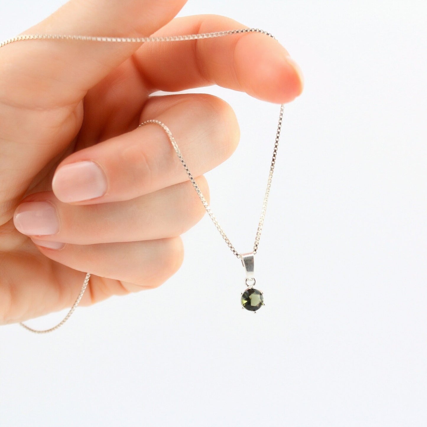 6mm stone real MOLDAVITE Pendant Sterling Silver Moldavite jewelry- CZECH moldavite necklace Genuine moldavite necklaces Authentic moldavite