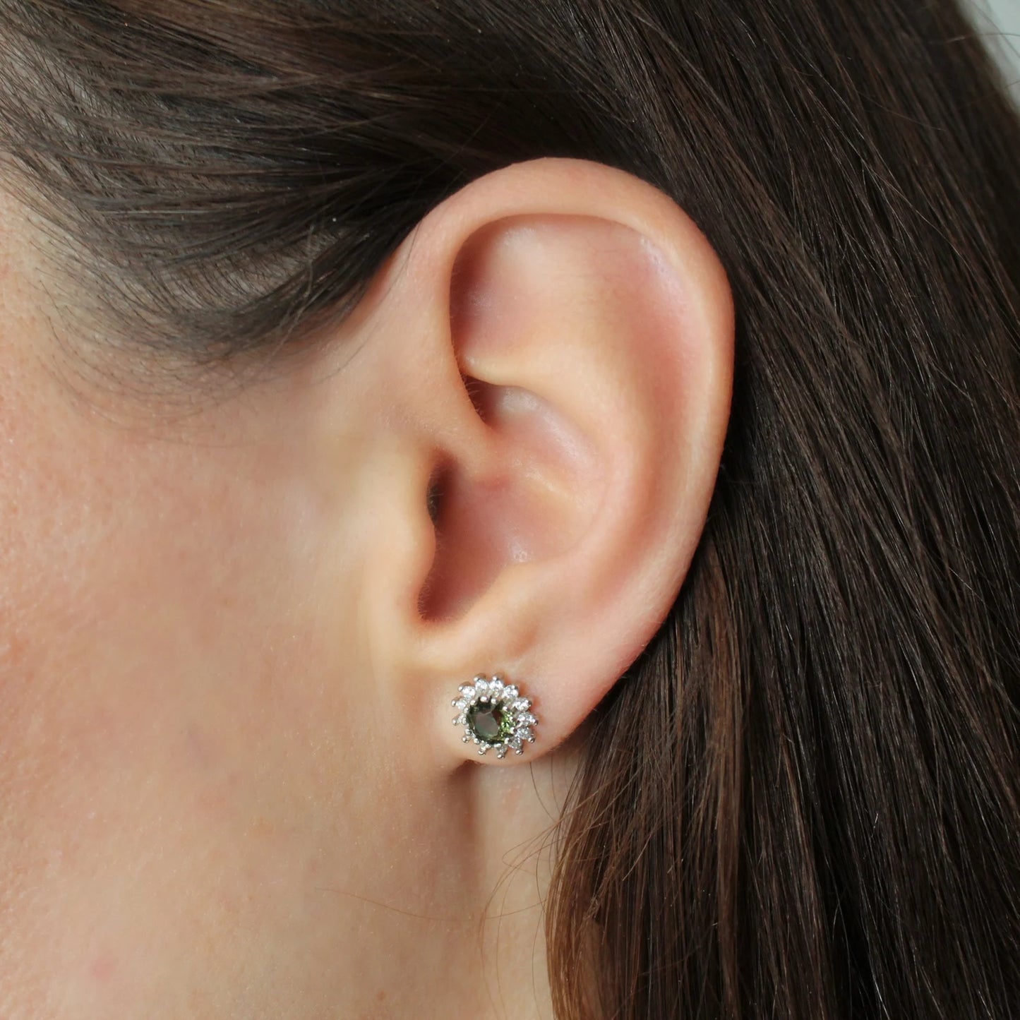 5 mm CZECH MOLDAVITE Earrings Silver jewelry real Moldavite Stud Earrings, genuine moldavite earrings Moldavite jewelry celestial earrings