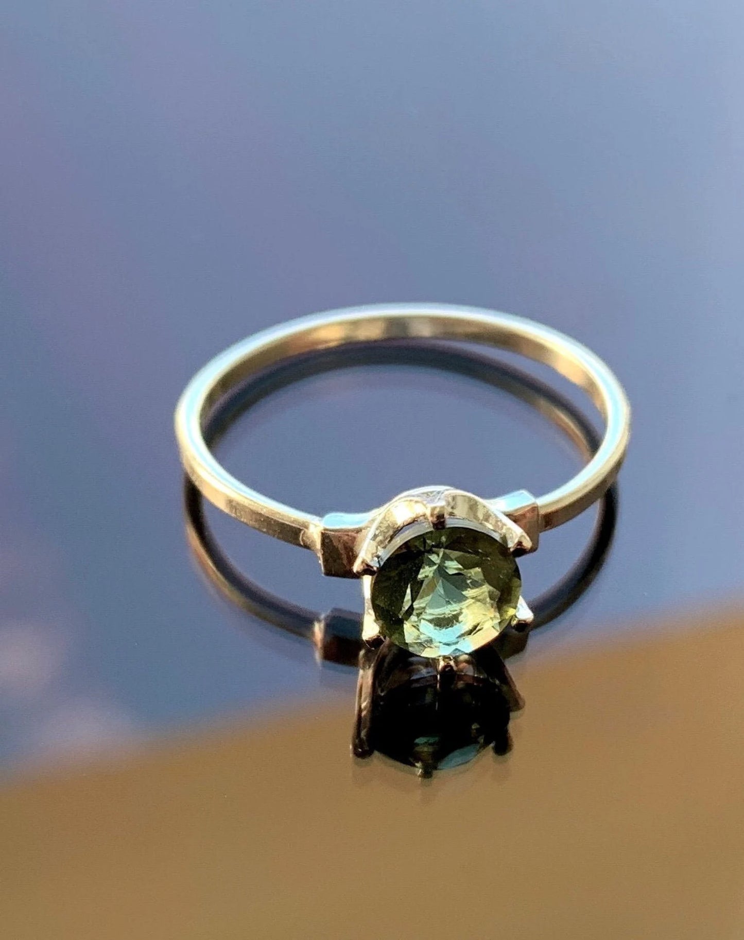 Sterling Silver Moldavite Ring 6mm stone, Authentic Moldavite jewelry- Czech Genuine Moldavite gemstone ring, Natural moldavite ring silver