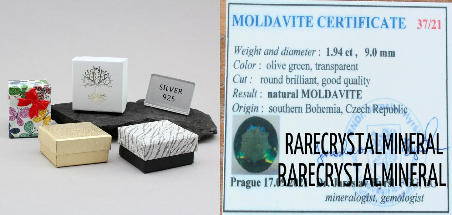 9mm stone CZECH MOLDAVITE Pendant Sterling Silver Moldavite jewelry- real moldavite necklace Genuine moldavite necklaces Authentic moldavite