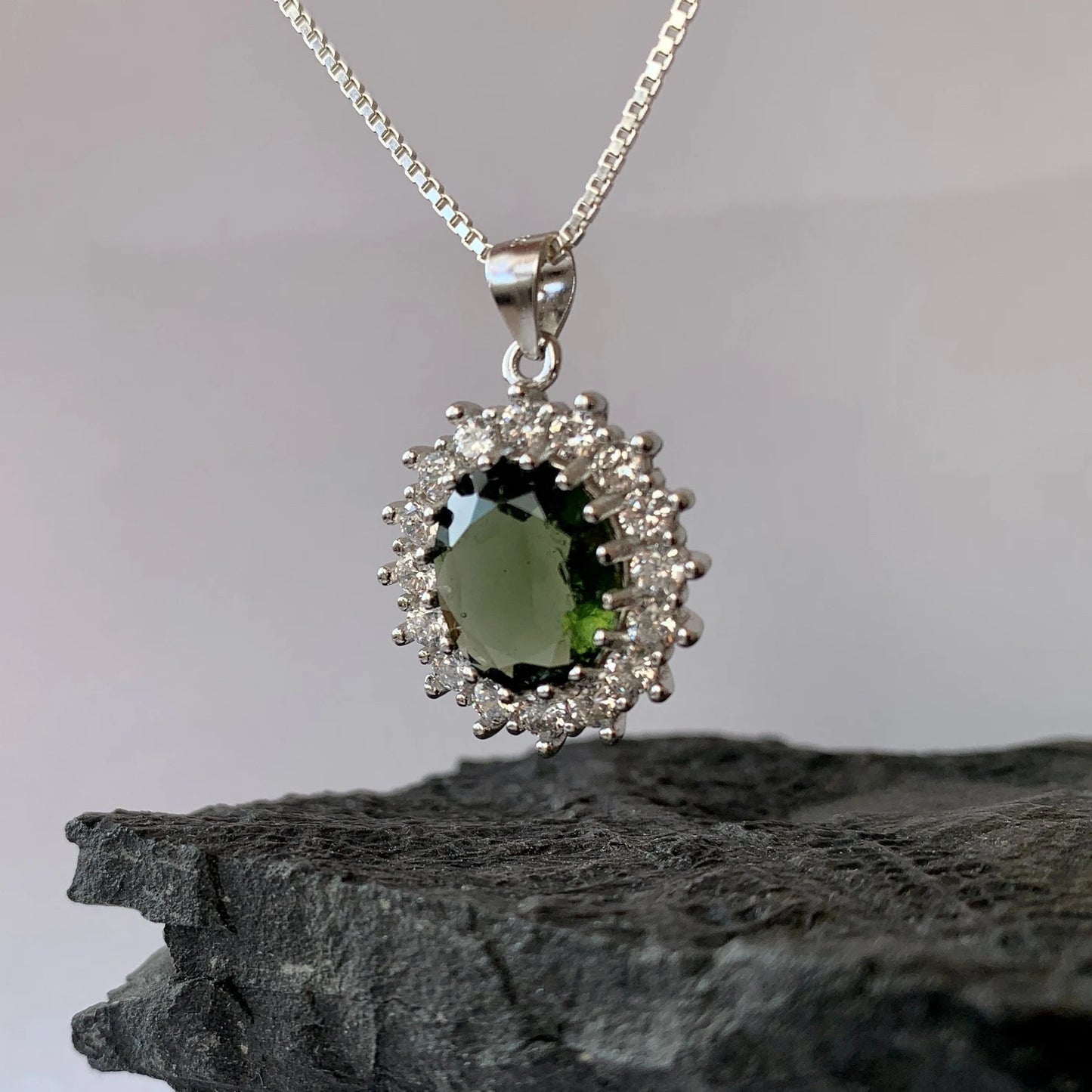 9.5х11.5mm stone CZECH MOLDAVITE Pendant Silver Genuine Moldavite jewelry- Authentic moldavite necklace real moldavite crystal necklace gift