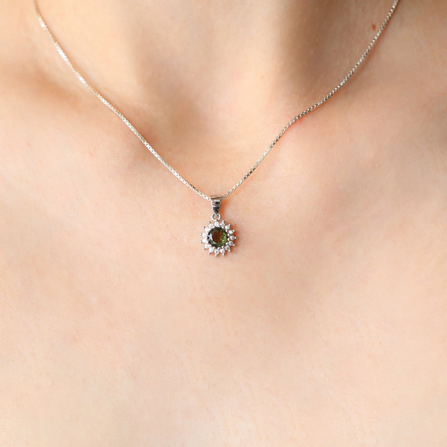 6mm stone real MOLDAVITE Pendant Sterling Silver Moldavite jewelry from Czech Republic genuine moldavite pendant necklace with certificate